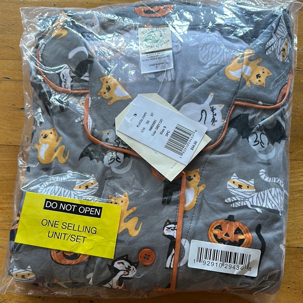 munki munki Gray Halloween Cat Pajama Set